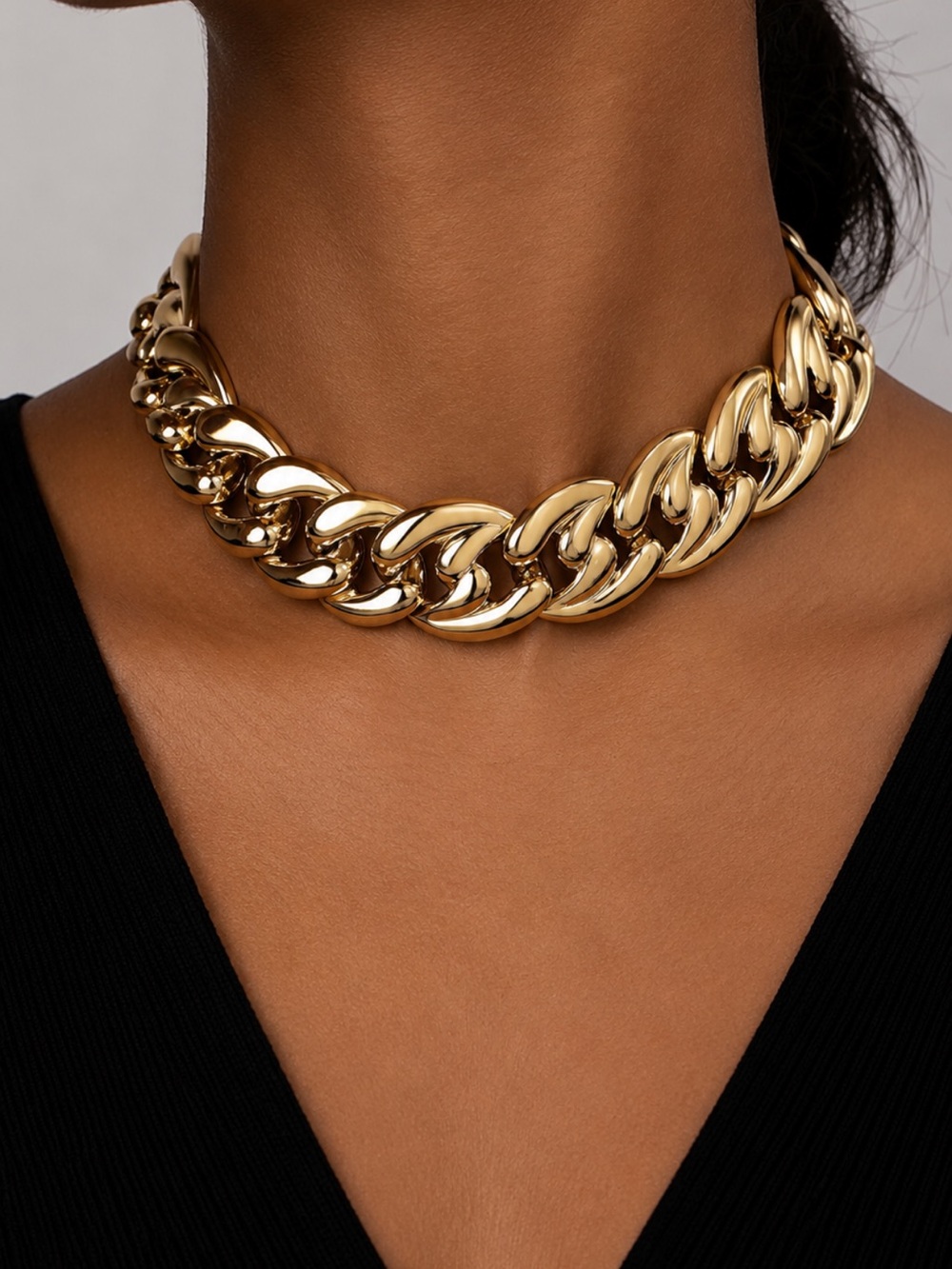 14K Gold Womens Chunky Gold Cuban Chain Choker Necklace Statement Collar Plated